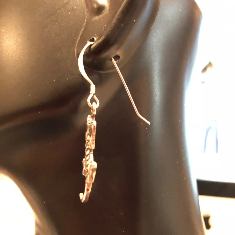 Southwest Gecko Dangle Sterling Earrings Artist Marked .925 Silver